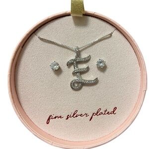 Silver Plated Initial Necklace and Earring Set NWT